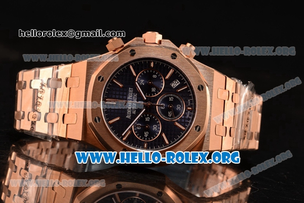 Audemars Piguet Royal Oak Chronograph Miyota OS20 Quartz Rose Gold Case with Black Dial and Rose Gold Bracelet - Click Image to Close